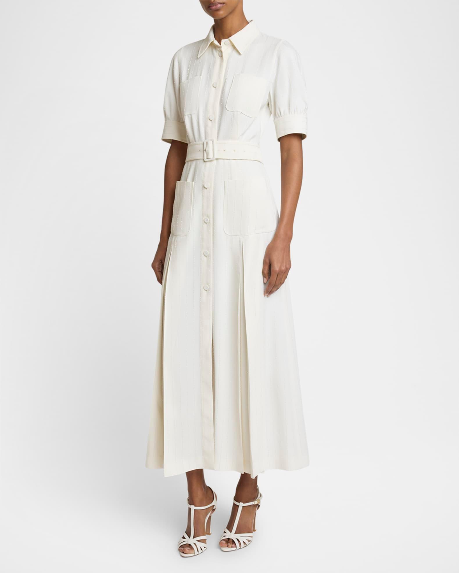 Pinstriped Cady Short-Sleeve Belted Midi Shirtdress Product Image
