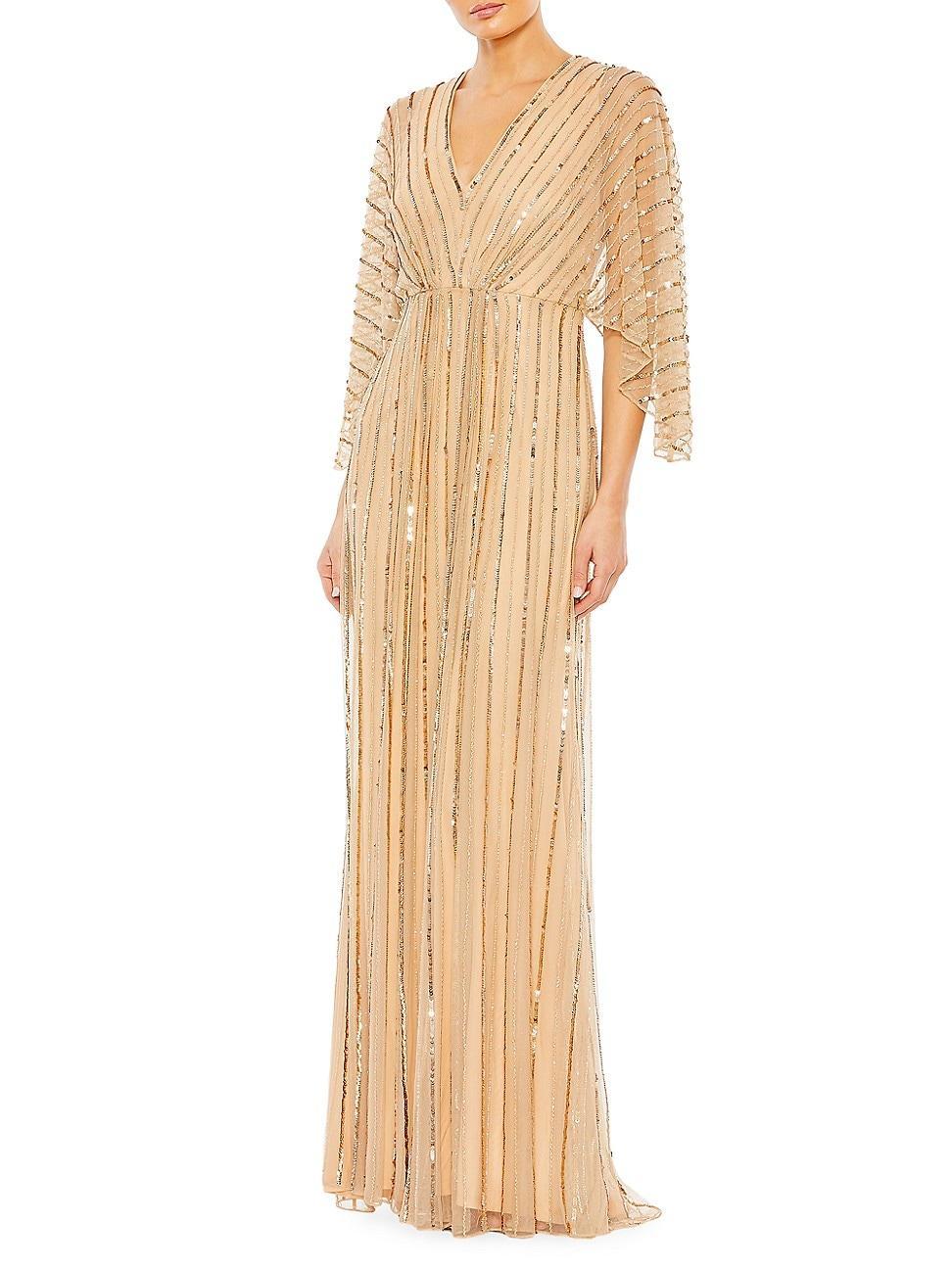 Mac Duggal Beaded Stripe 34 Kimono Sleeve V Product Image