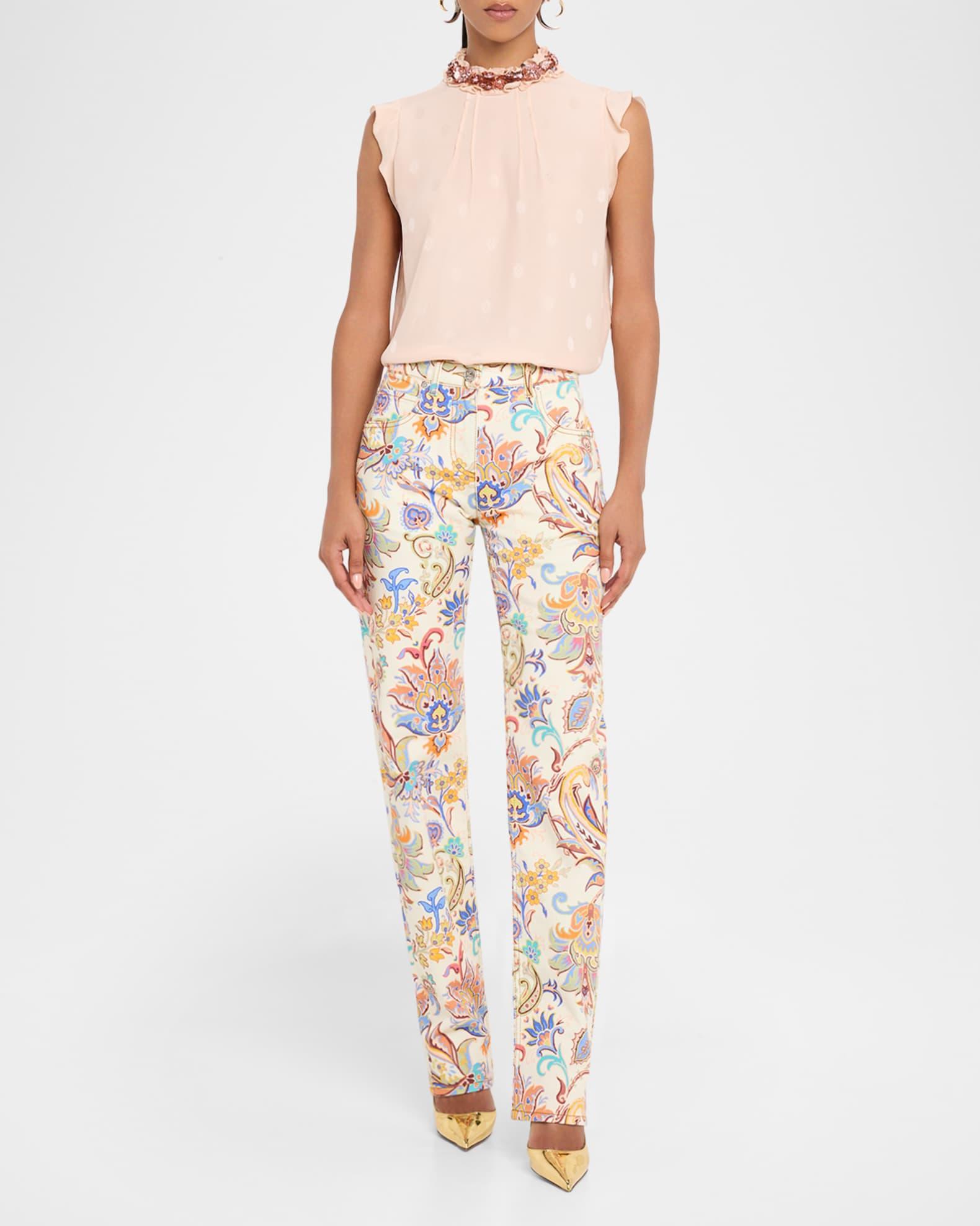 Tapestry Stretch Denim Straight-Leg Pants Product Image