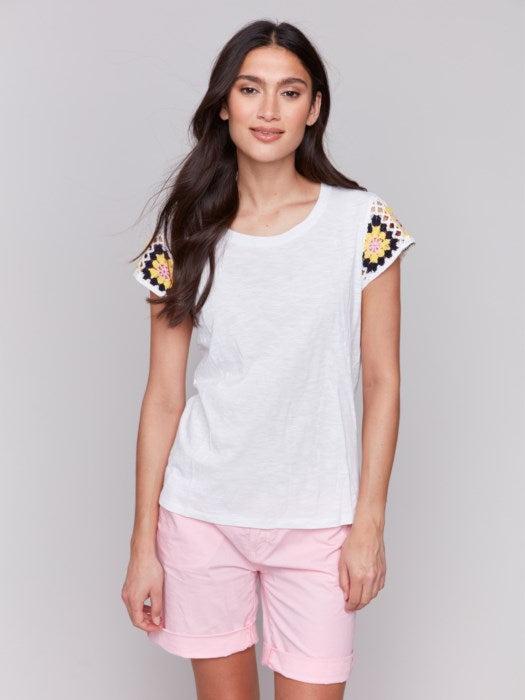 Charlie B crochet cap sleeve top C1374PK-075B Product Image