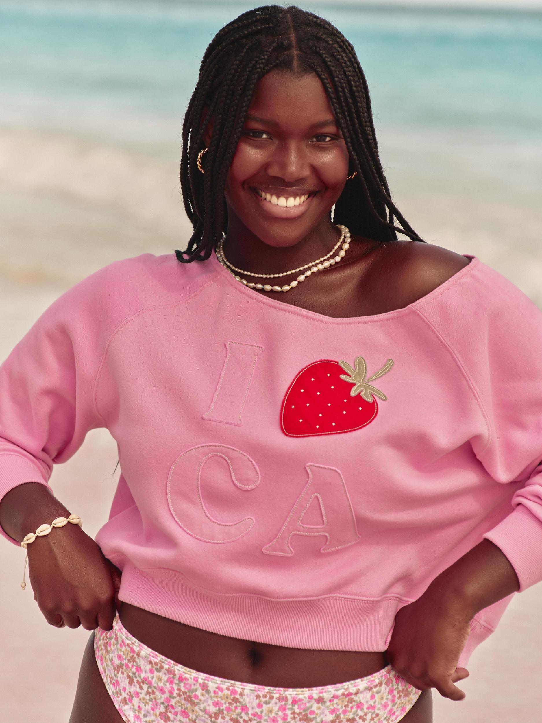 Easy Off-the-Shoulder Number Graphic Crew Sweatshirt Product Image