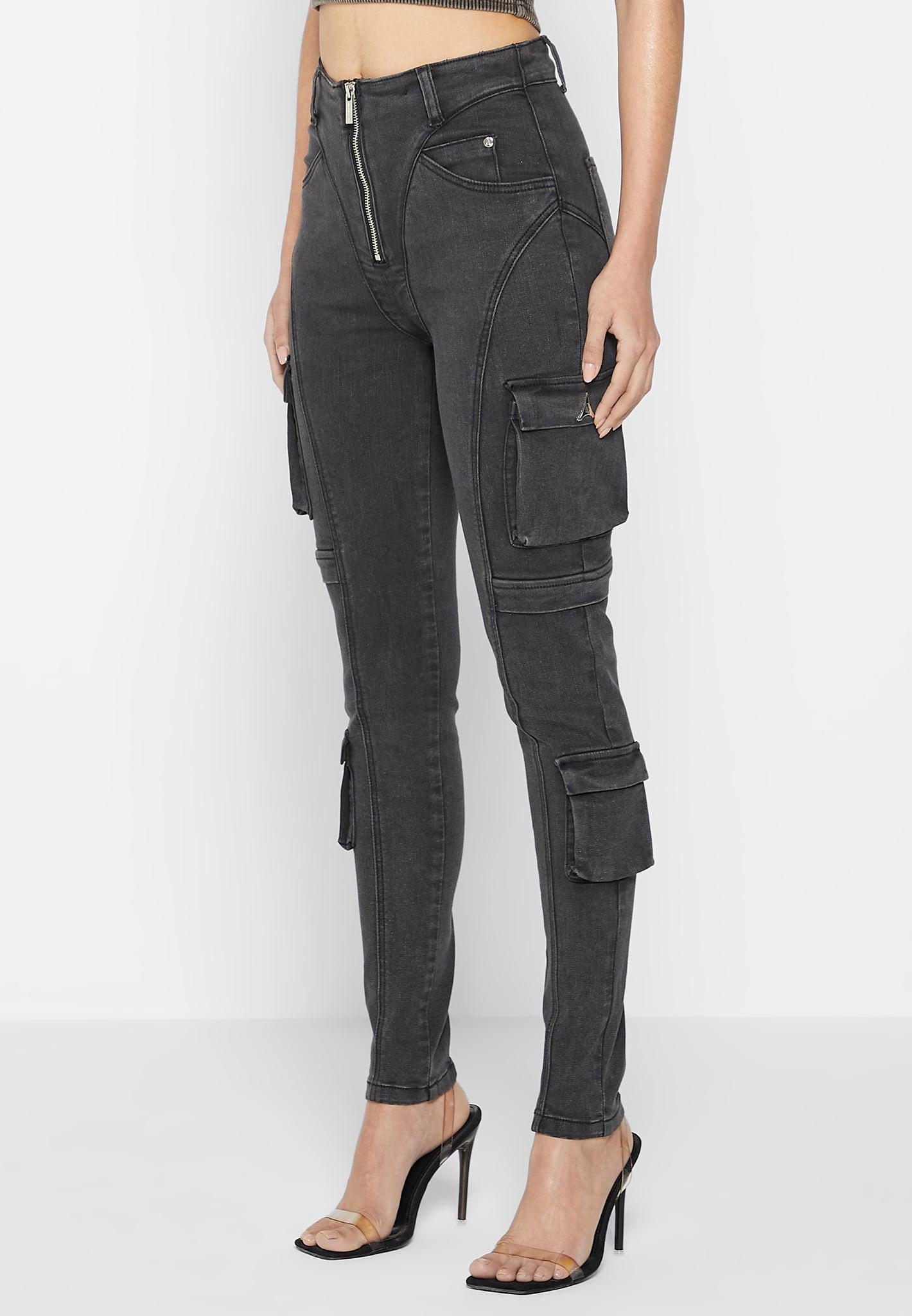 Cargo Pocket Skinny Jeans - Washed Black Female Product Image