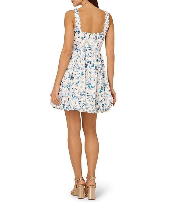 Adrianna Papell Square Neck Floral Printed Cotton Bubble Mini Dress Product Image