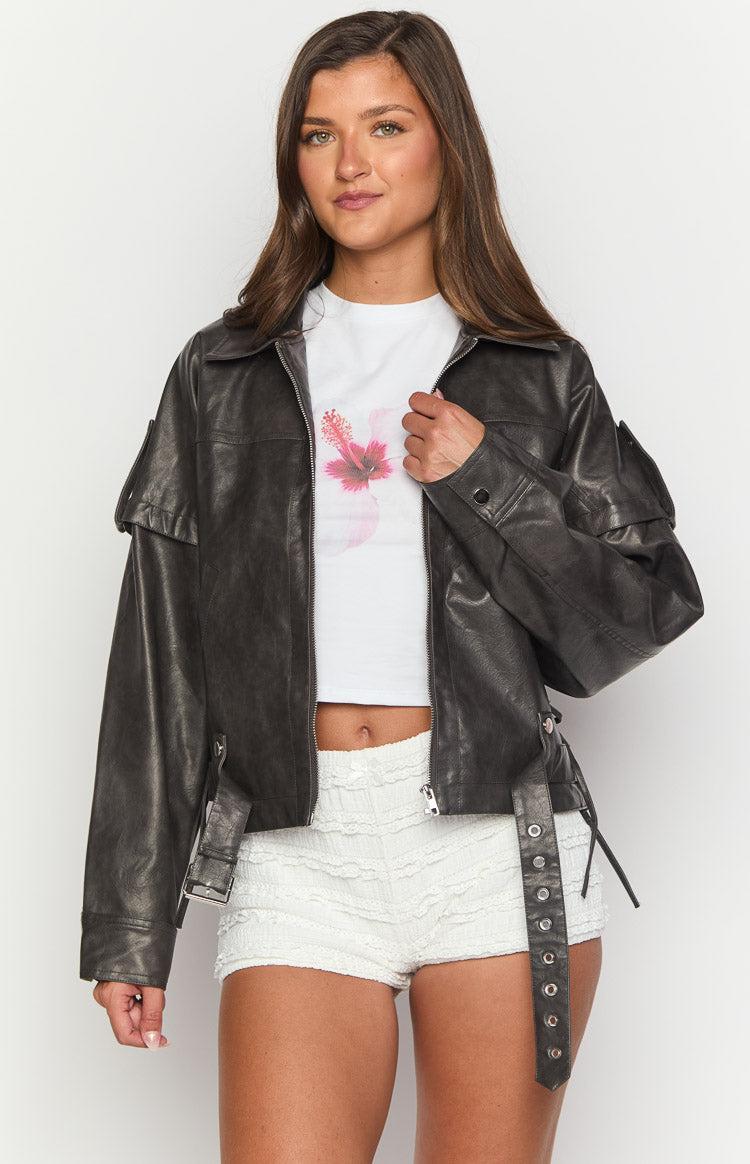 Jessica Anne PU Washed Black Jacket Girls Product Image