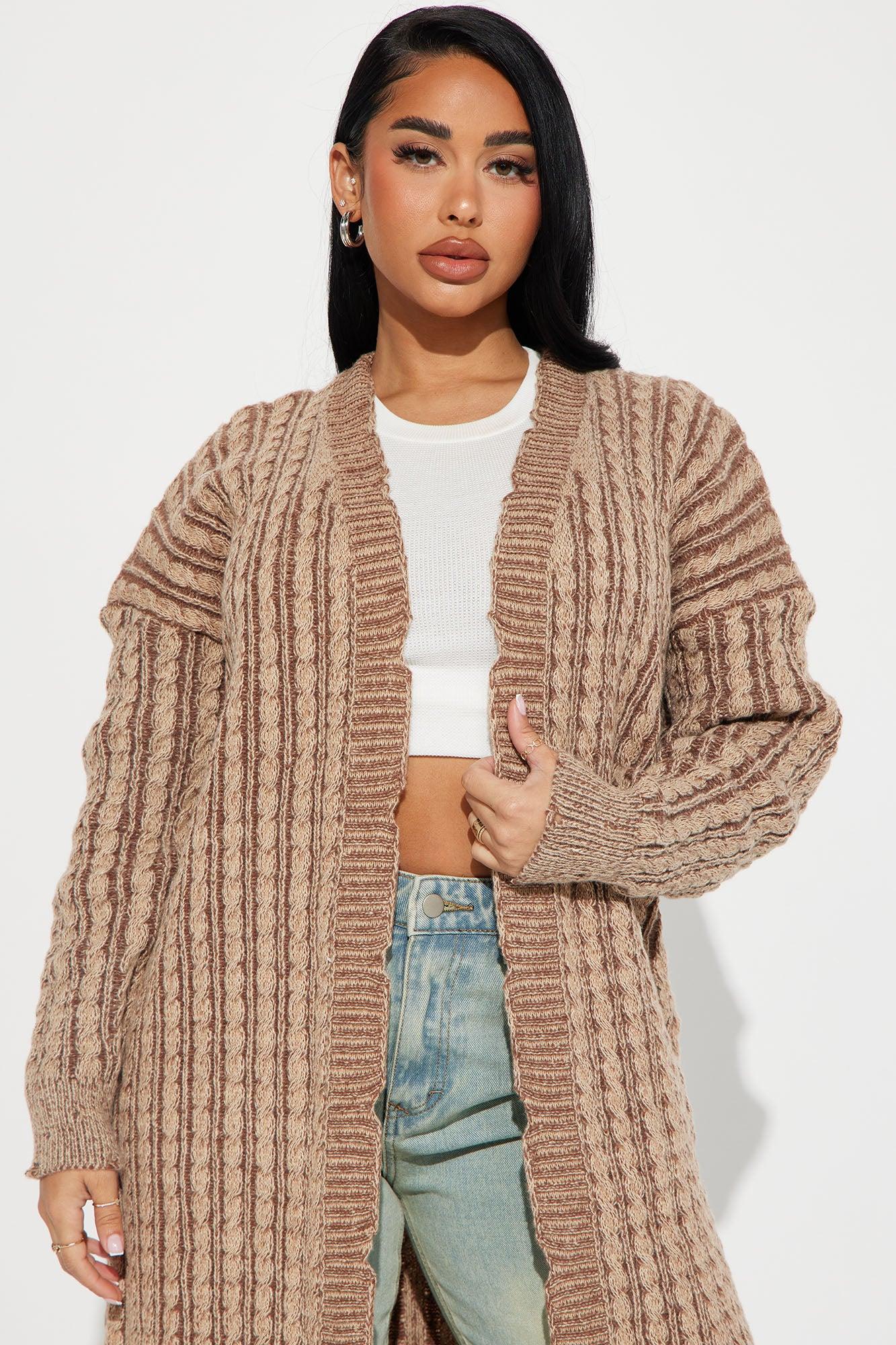 Street Chic Washed Long Cardigan - Mocha/combo Product Image