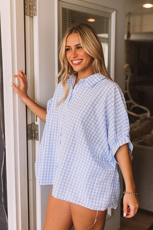 Picnic At The Park Oversized Gingham Button Up in Sky Blue Product Image