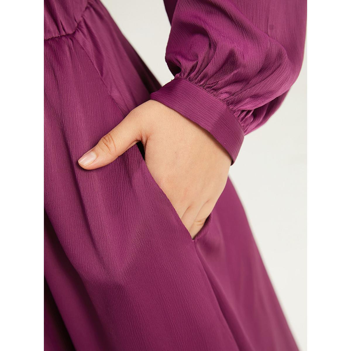 Plus Size Plain Flutter Trim Ties Split Side Dress Purple Women Elegant Gathered Square Neck Long Sleeve Curvy Midi Dress BloomChic 18-20/2X Product Image