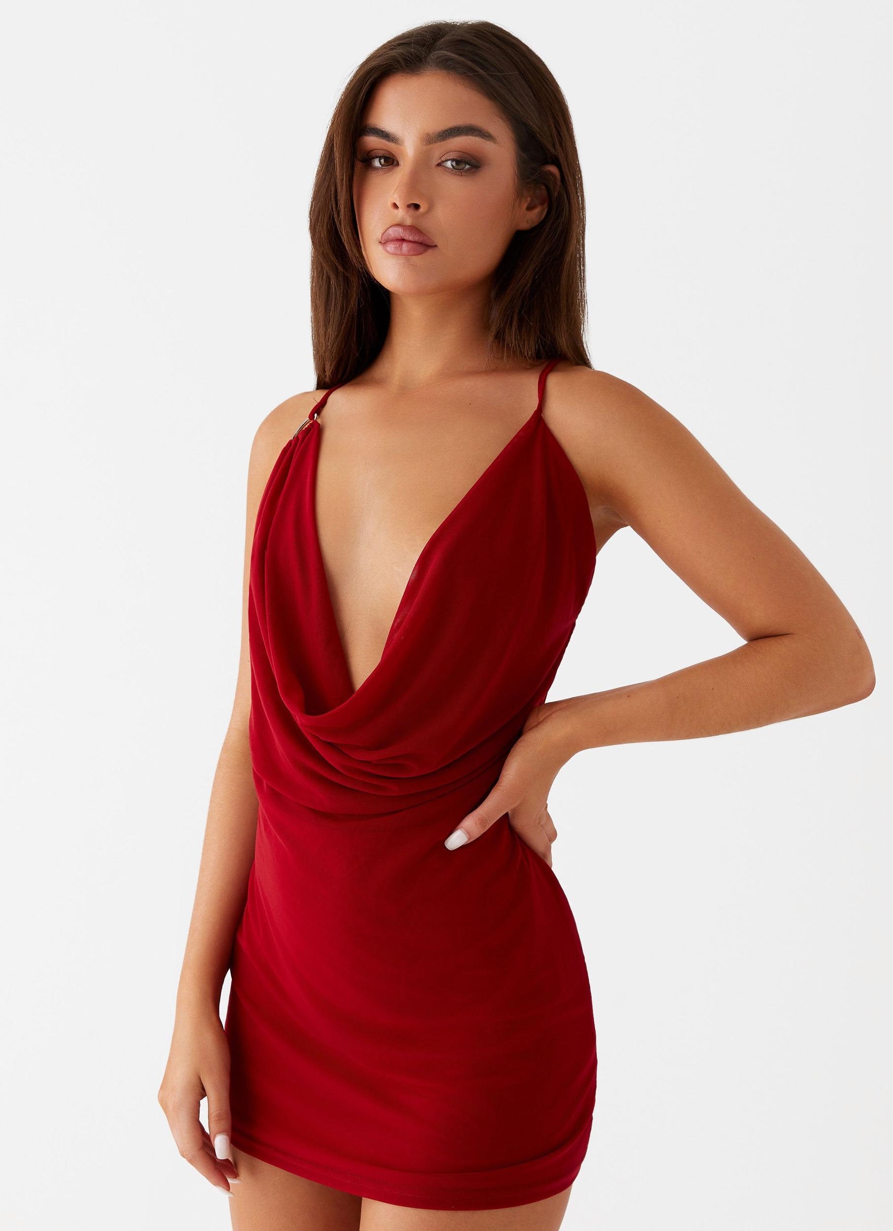 Bohemian Bliss Mesh Mini Dress - Red Product Image