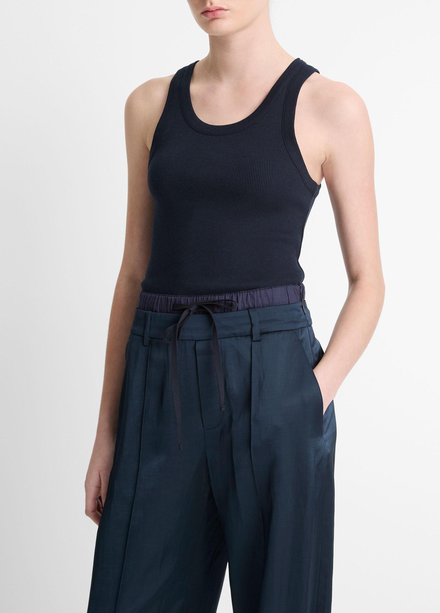 Womens Ribbed Scoop-Neck Tank, Coastal Blue, Size L Vince Product Image