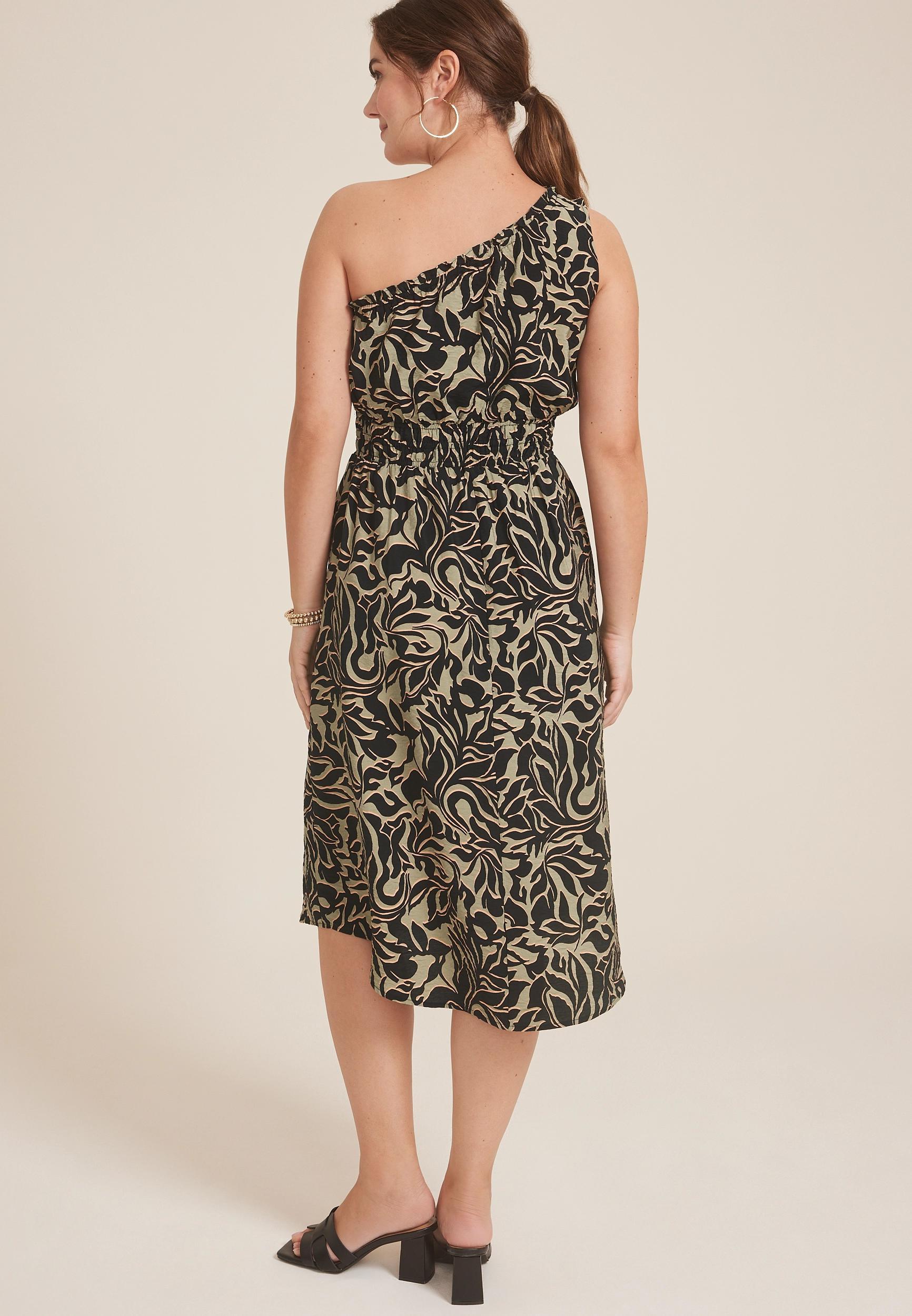 One Shoulder Printed Midi Dress Product Image