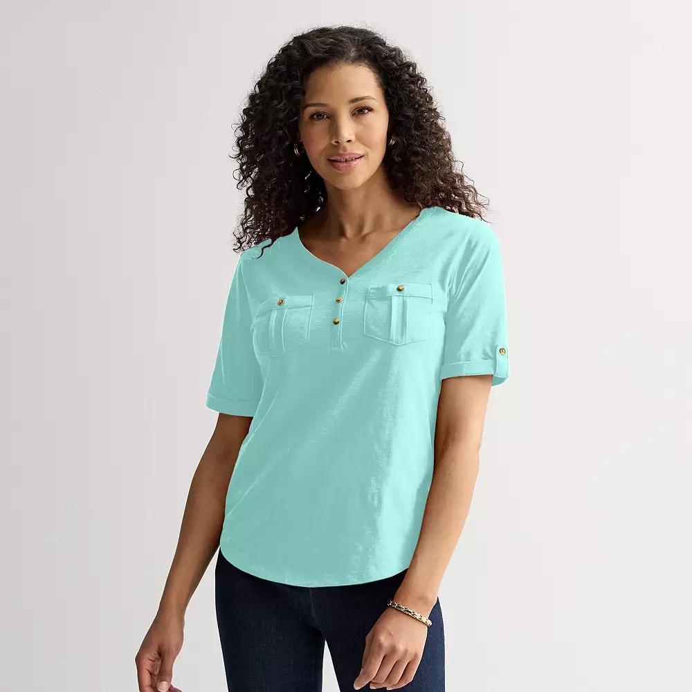 Women's Croft & Barrow® Elbow Sleeve Utility Henley Top, Size: XXL, Barefoot Beach Product Image