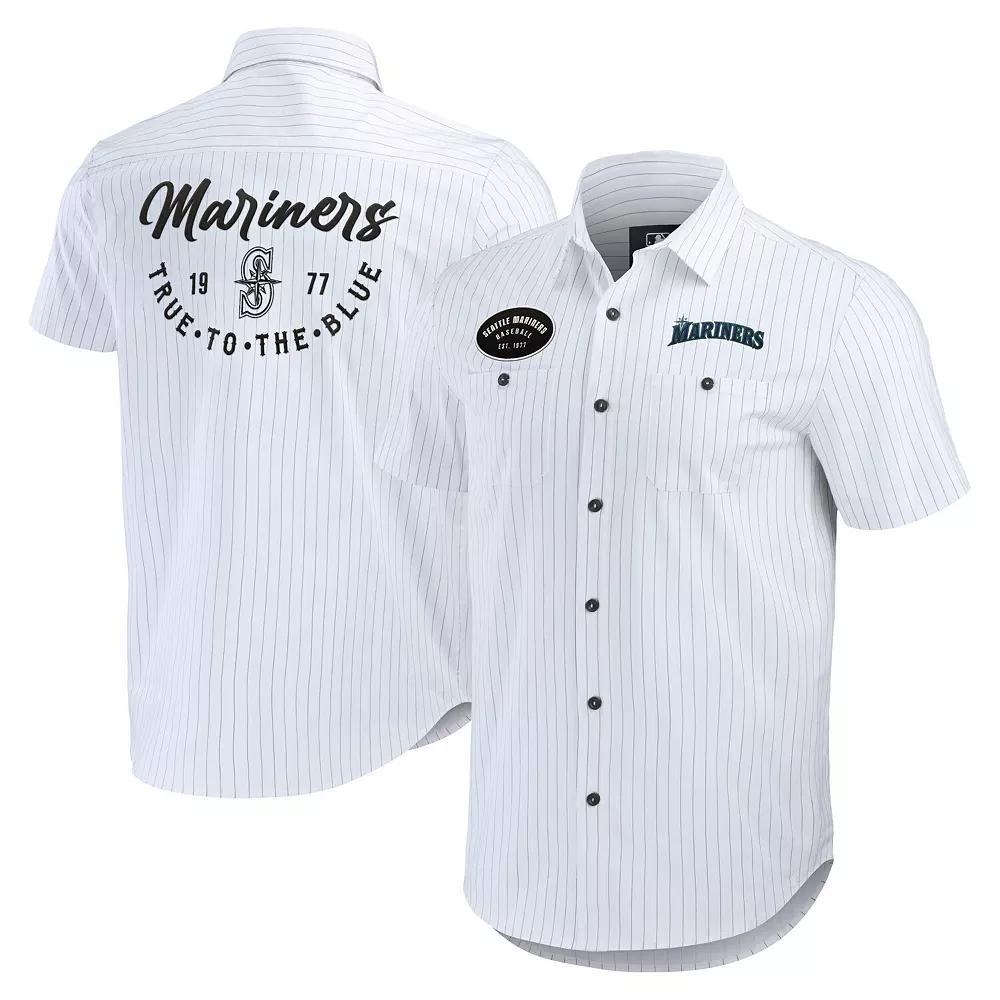 Men's Darius Rucker Collection by Fanatics White Seattle Mariners Pin Stripe Short Sleeve Button-Up Shirt, Size: Large Product Image