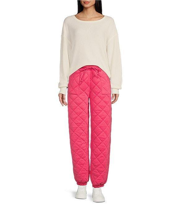C&V Chelsea & Violet Round Neck Long Sleeve Brushed Waffle Oversized T-Shirt Product Image