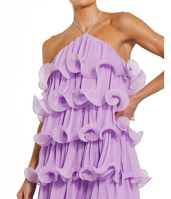 Mac Duggal Halter Neck Tiered Crinkle Chiffon Shift Dress Product Image