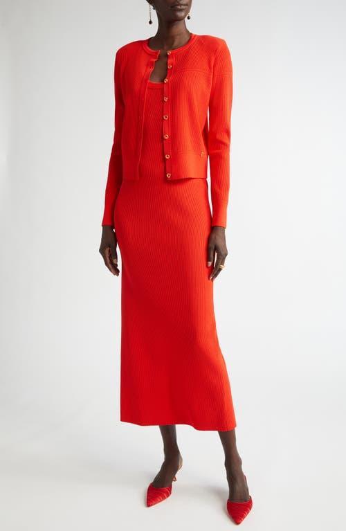 ST JOHN St. John Collection Crewneck Cardigan In Geranium Product Image