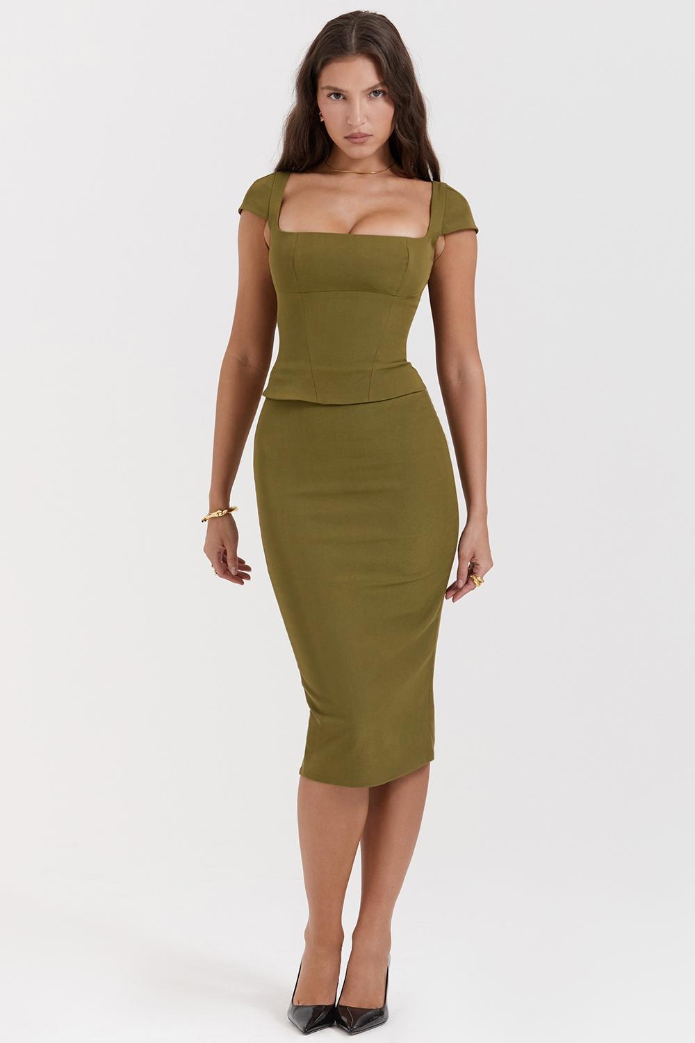Layana  olive corset midi dress Product Image