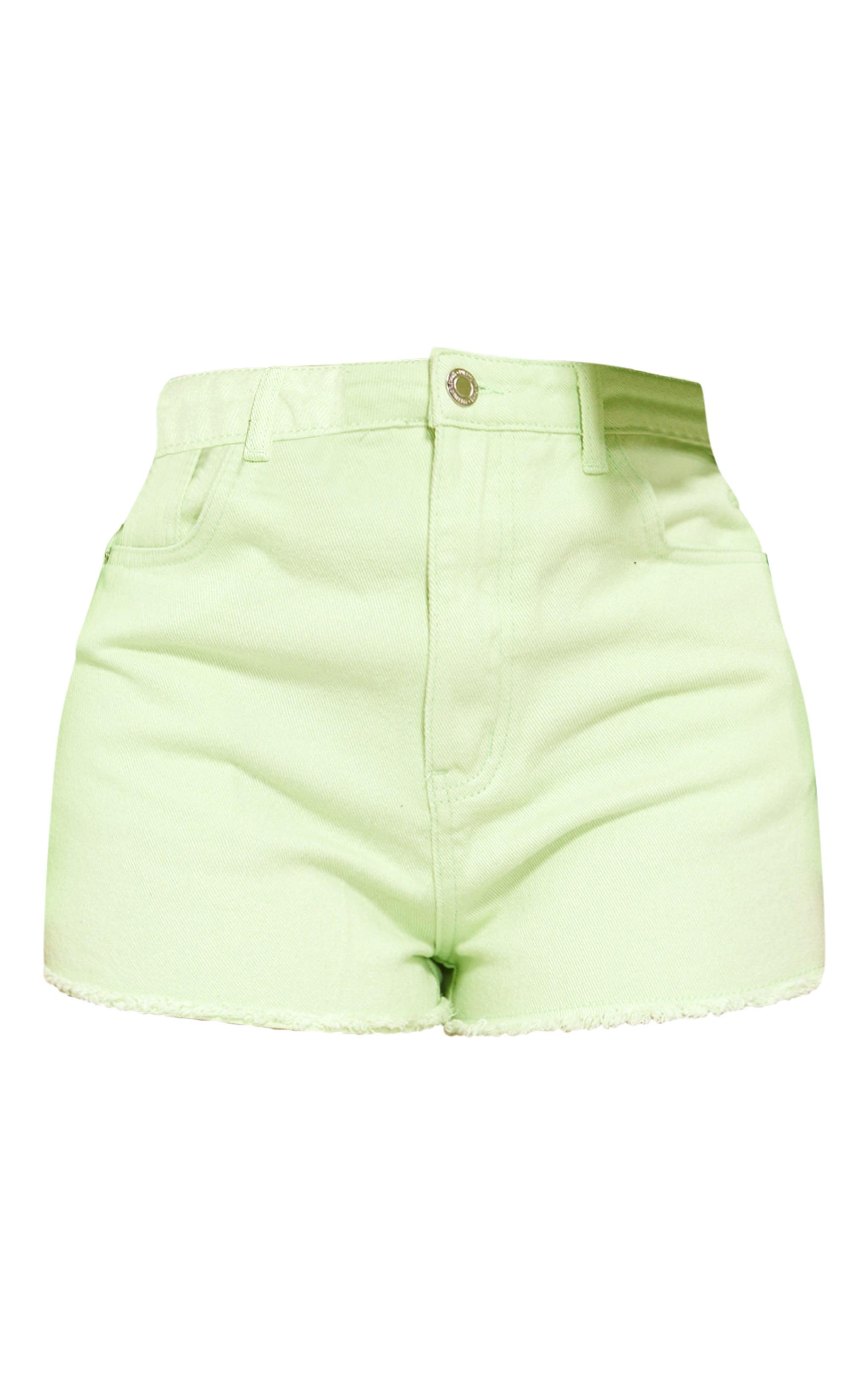 Shape Lime Denim Frayed Hem Denim Shorts Product Image