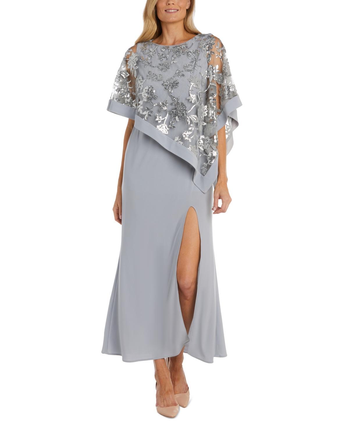 Women's R&M Richards Embroidered Sequin Lace Poncho & Maxi Dress Set, Size: 6, Blue Product Image