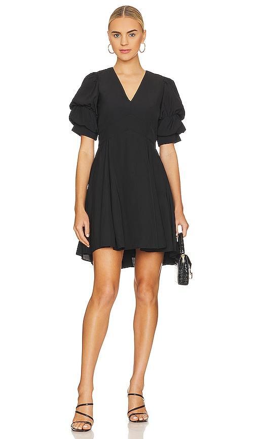 1. STATE Short Puffed Sleeve V-Neck Suede Satin Mini Dress Product Image