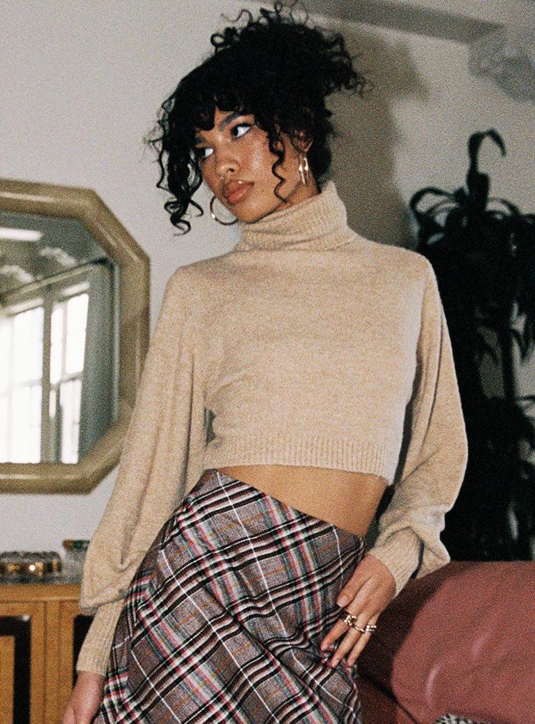 Zahara Cropped Turtleneck Sweater Beige Product Image
