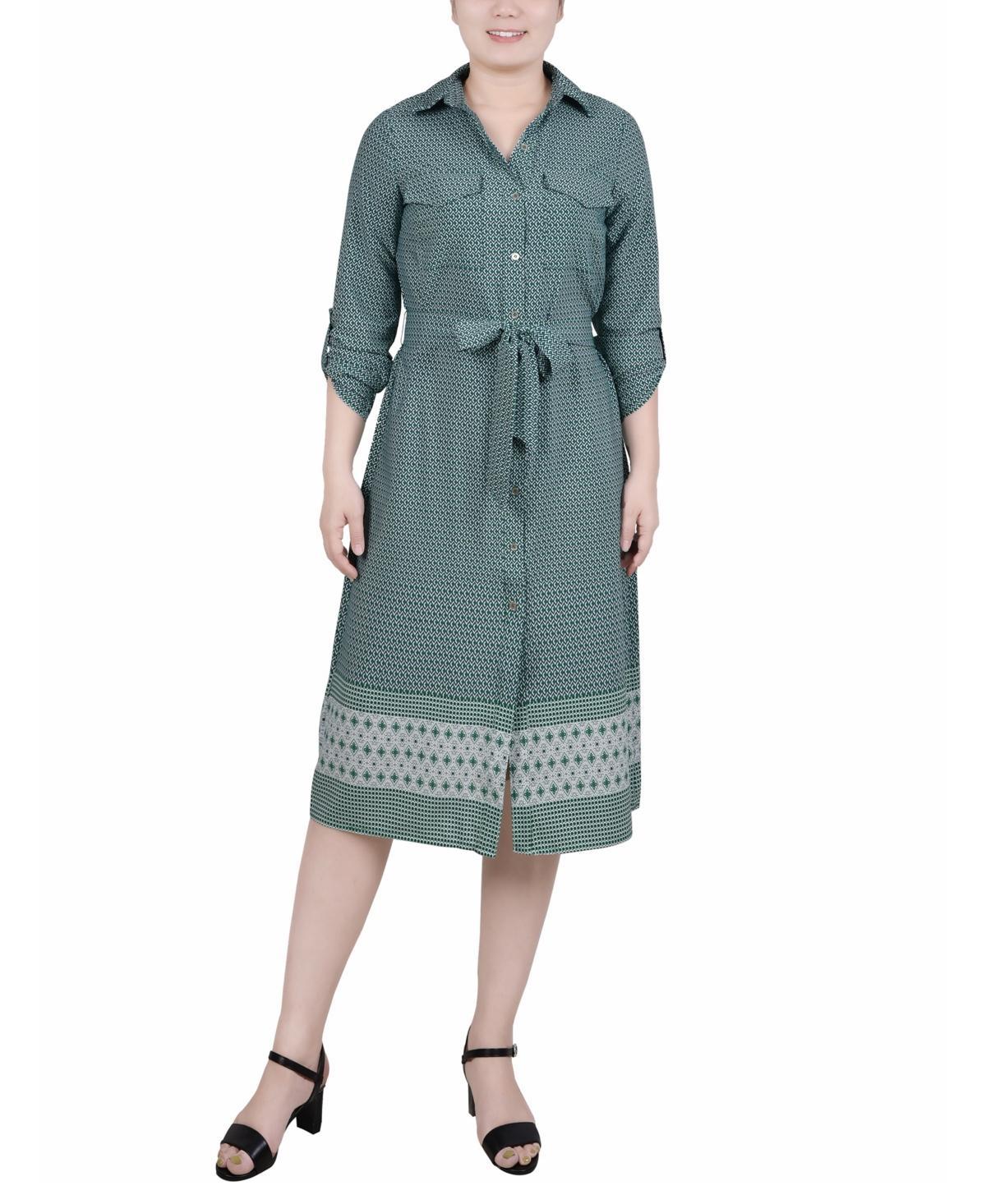 Ny Collection Petite 3/4 Roll Tab Sleeve Belted Shirtdress Product Image