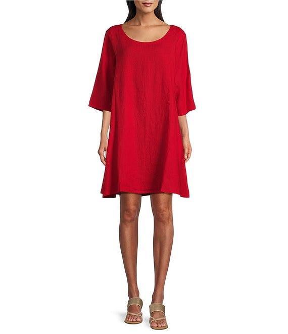 Bryn Walker Light Linen Hopper Scoop Neck Elbow Sleeve Pocketed Shift Dress Product Image