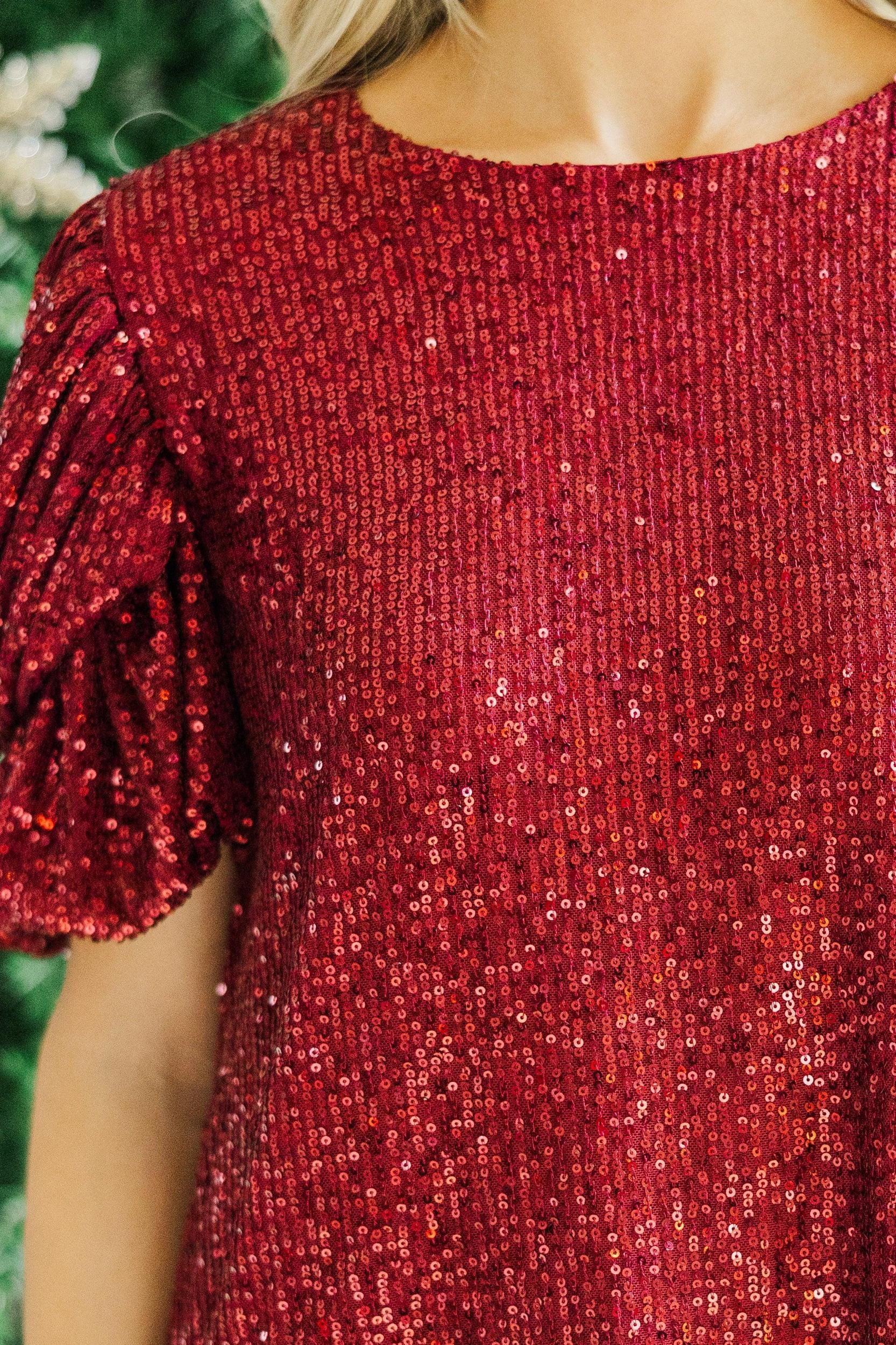 Ready To Shine Wine Red Sequin Blouse Female Product Image