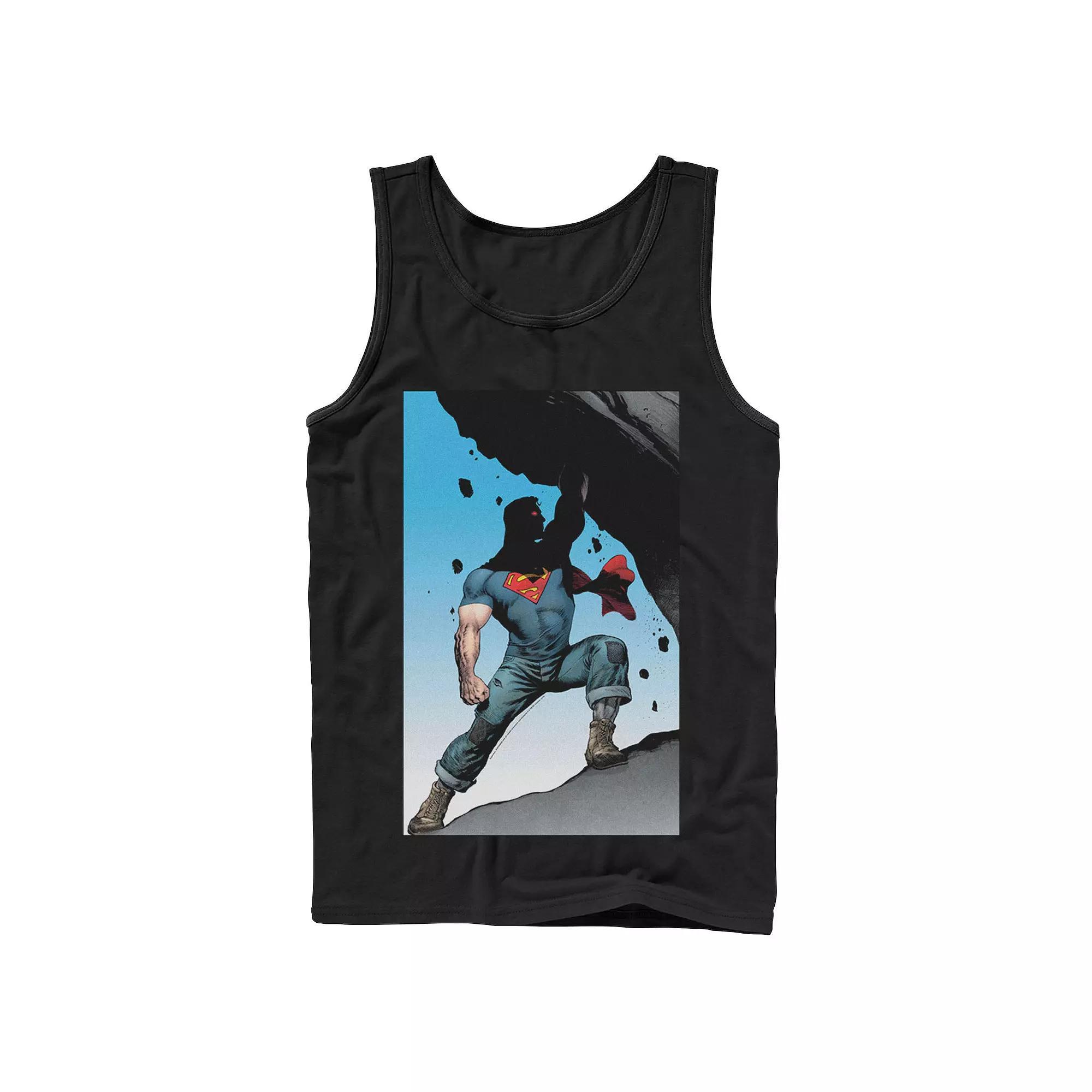 Men's DC Comics Superman Power Lift Comic Poster Tank Top, Size: Large, Black Product Image