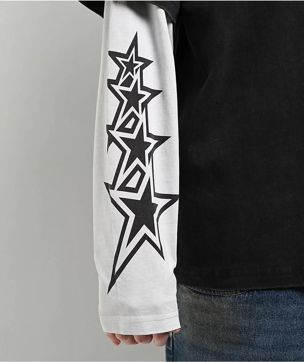 Rodman Apparel Stone Black Wash & White 2fer Long Sleeve T-Shirt Product Image