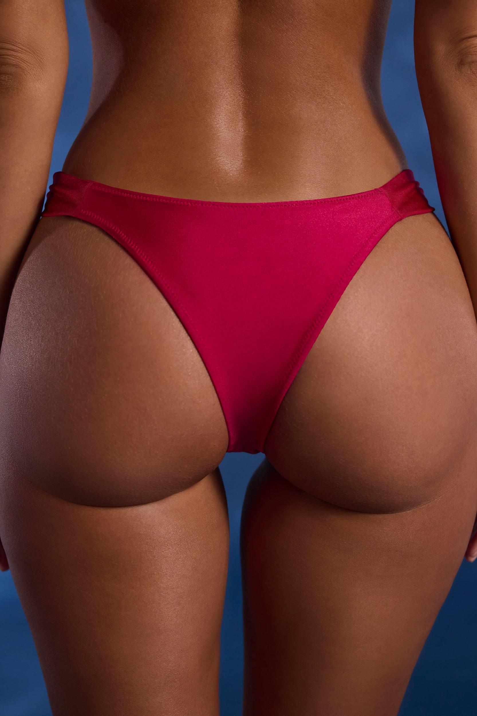 Bead-Embellished Wide-Strap Cheeky Bikini Bottoms in Raspberry Pink Product Image