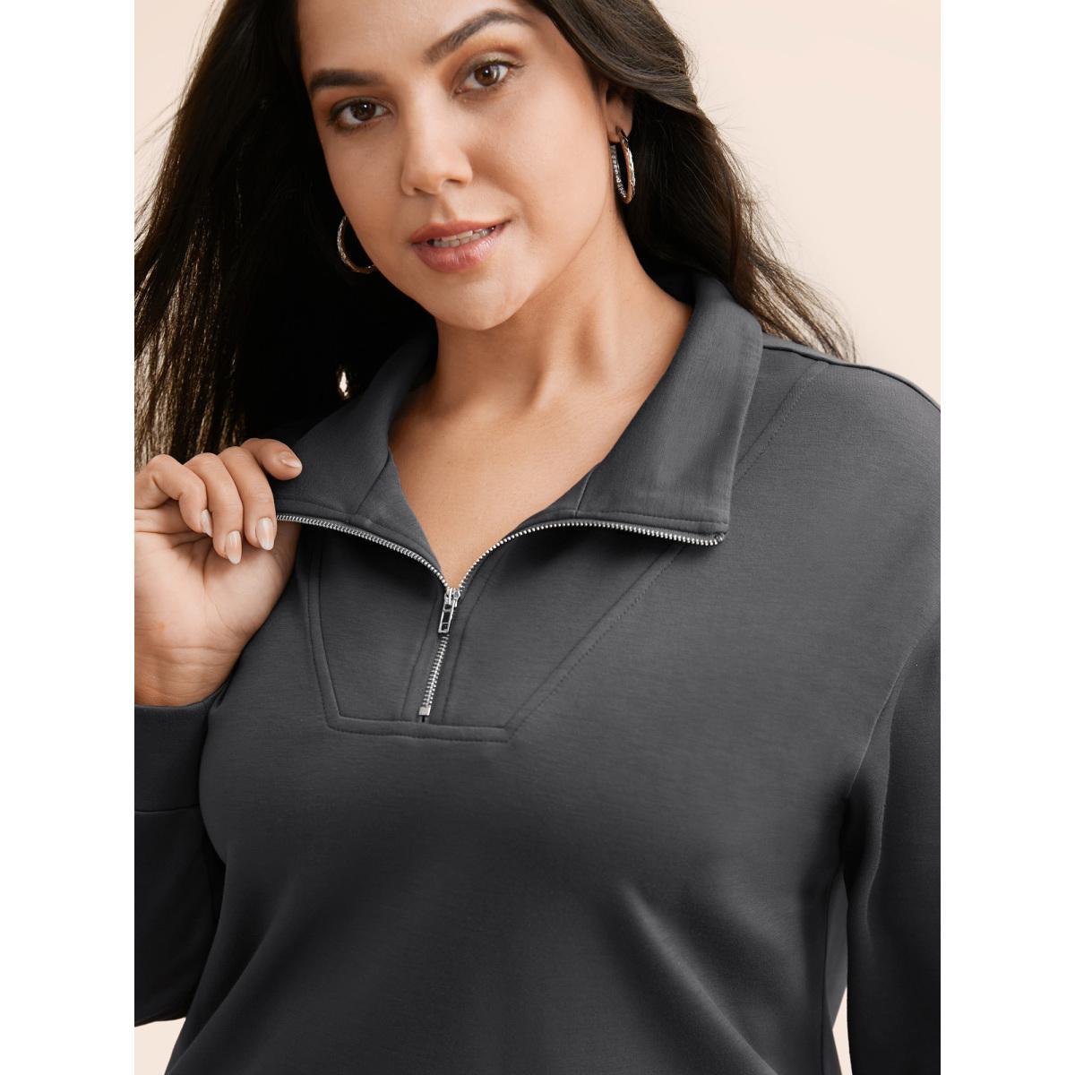 Plus Size Supersoft Essentials Solid Half Zip Sweatshirt Women DimGray Casual Non Lapel Collar Everyday Sweatshirts BloomChic 26/4X Product Image