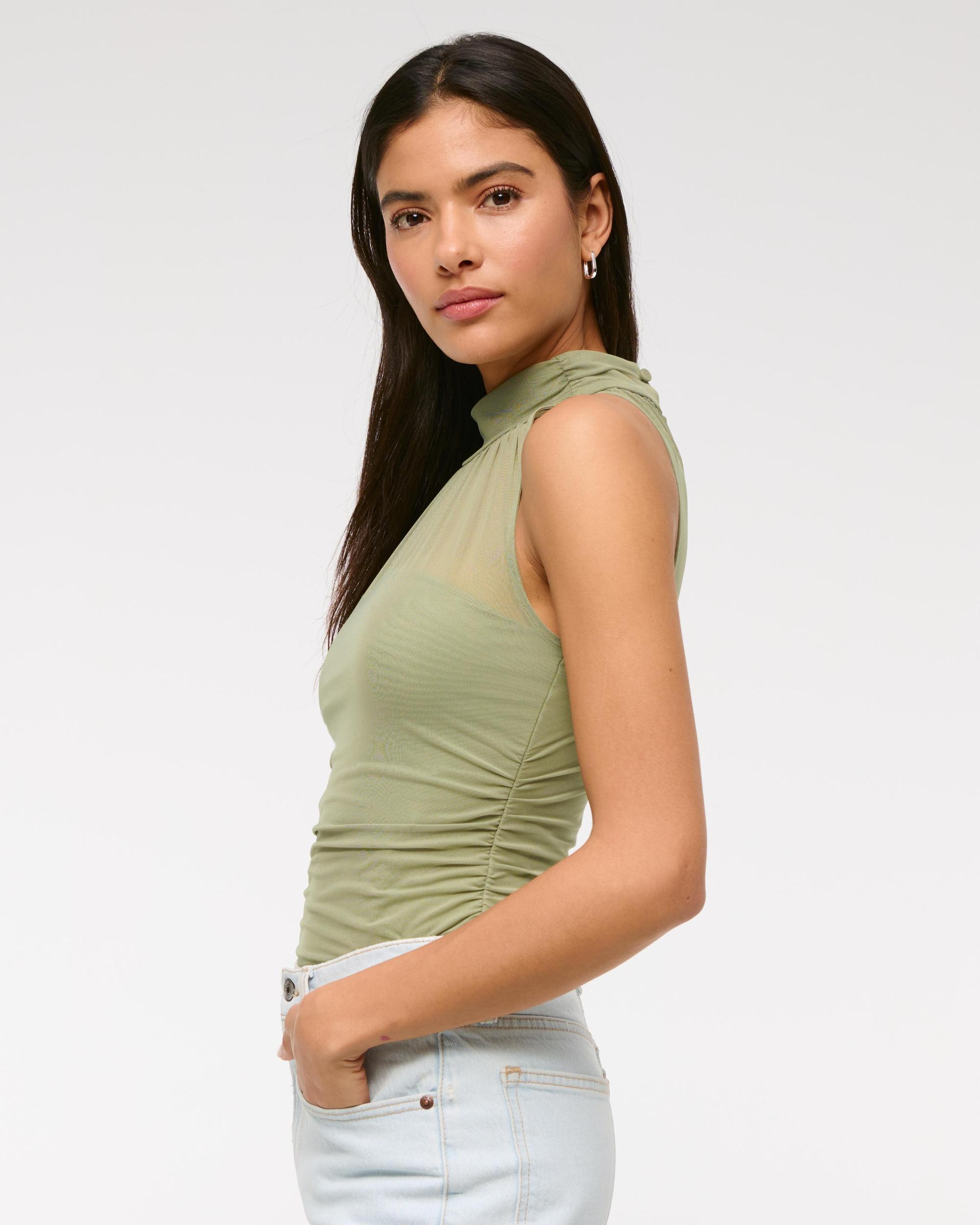 Ruched Mesh Halter Top Product Image