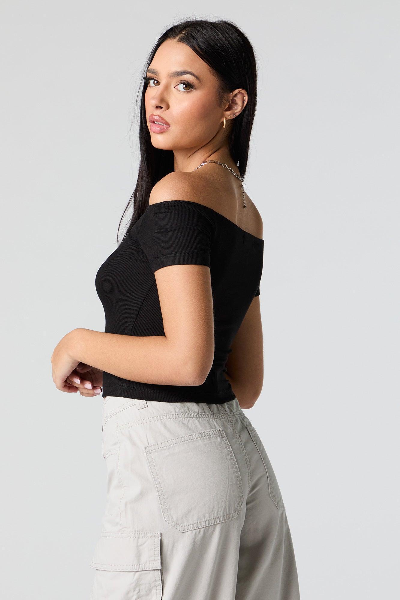 Ribbed Off Shoulder Crop Top Female Product Image