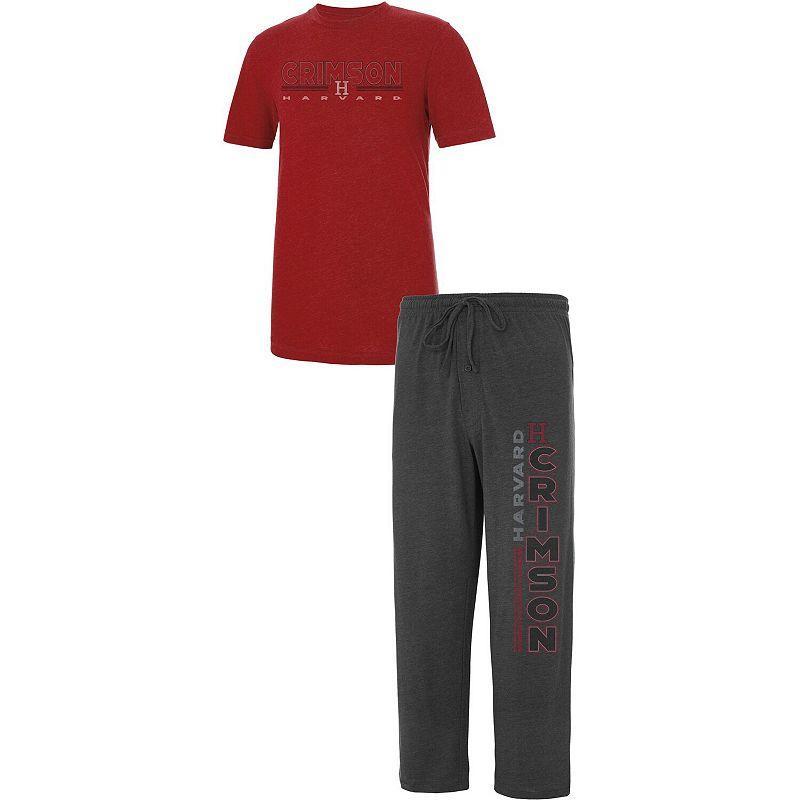 Men's Concepts Sport Heathered Charcoal/Crimson Harvard Crimson Meter T-Shirt & Pants Sleep Set, Size: XL, Har Charco Product Image
