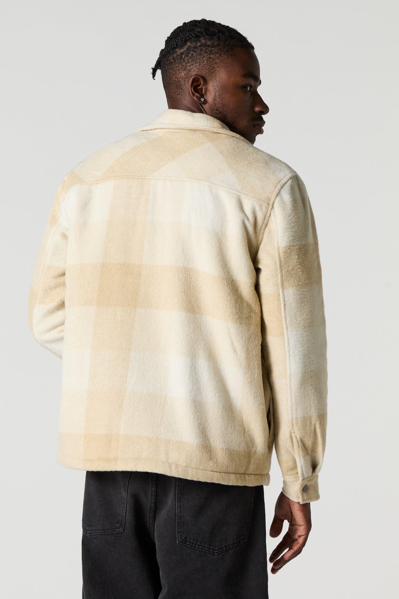 Sherpa Lined Plaid Flannel Shacket Male Product Image