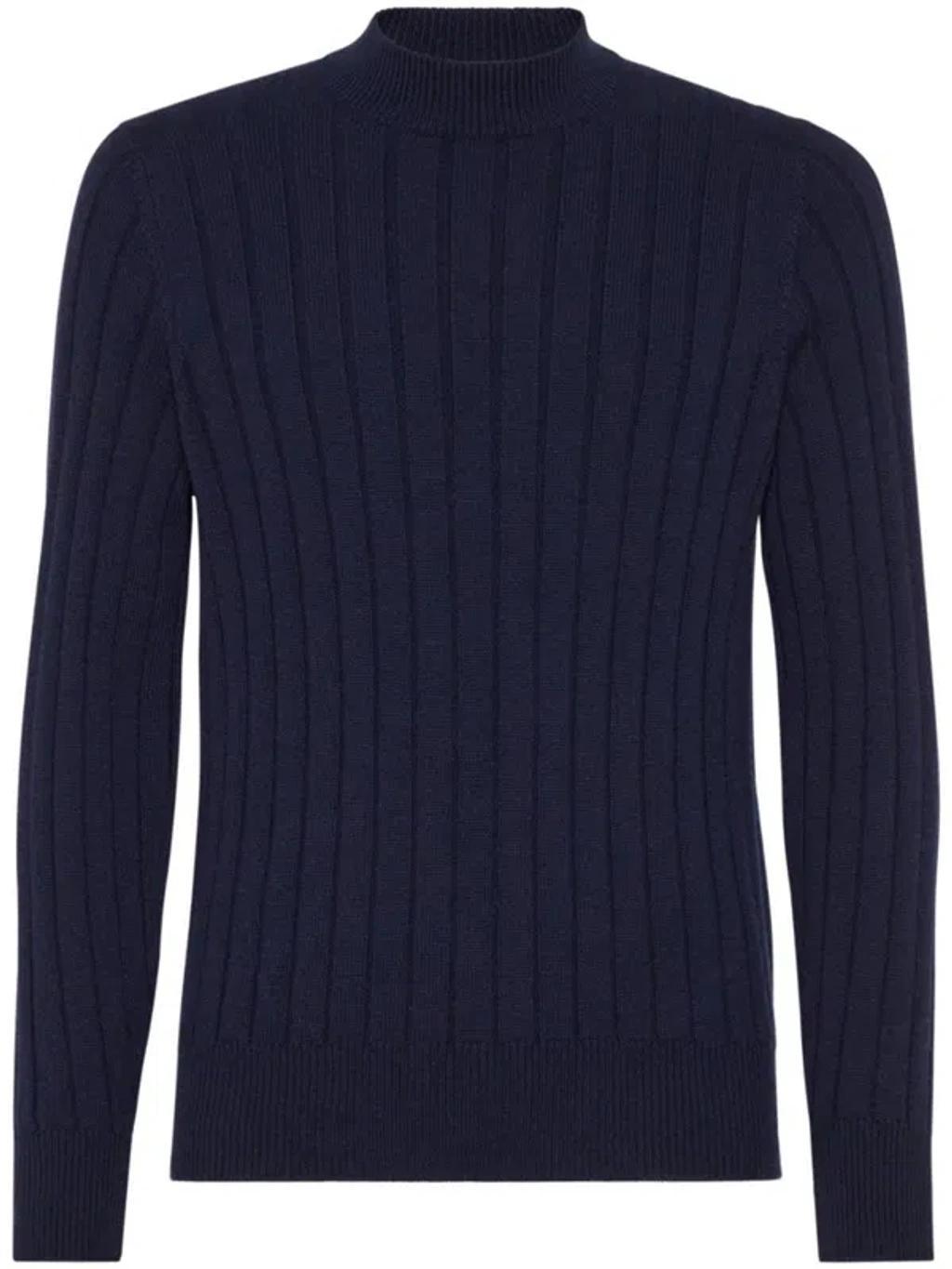 BRUNELLO CUCINELLI Ribbed Turtleneck Jumper In Blue Product Image
