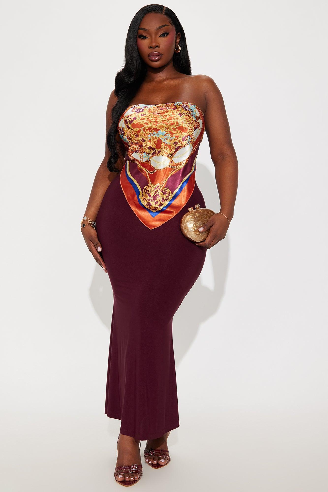 Amelia Satin Maxi Tube Dress - Burgundy Product Image