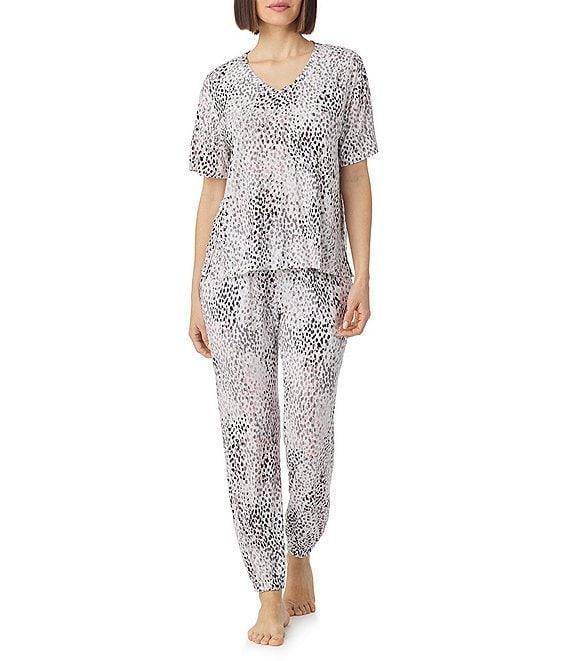 Donna Karan Short Sleeve V-Neck Soft Knit Pebble Print Coordinating Lounge Top Product Image