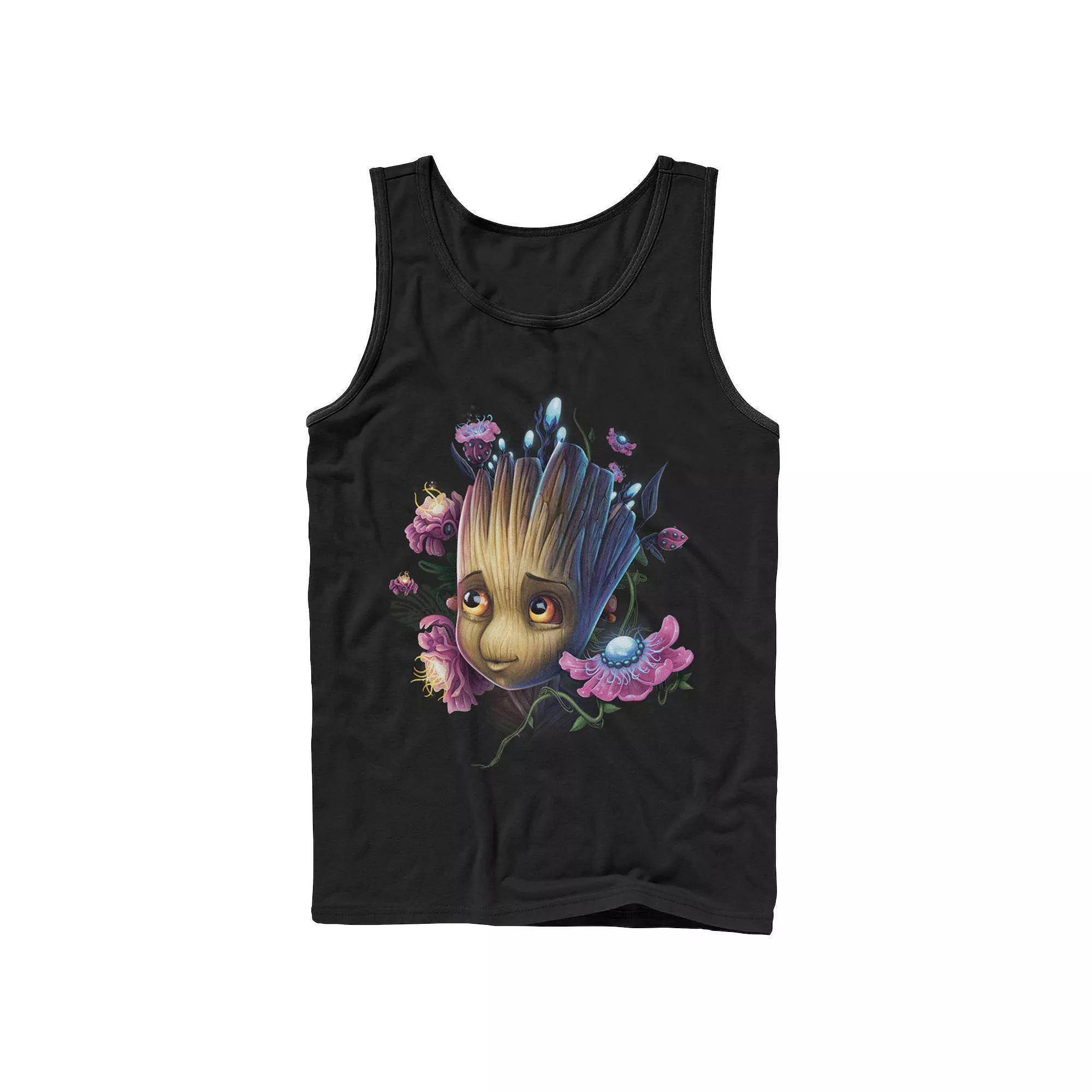 Men's Marvel Guardians Of The Galaxy Groot Flowers Tank Top, Size: XL, Black Product Image