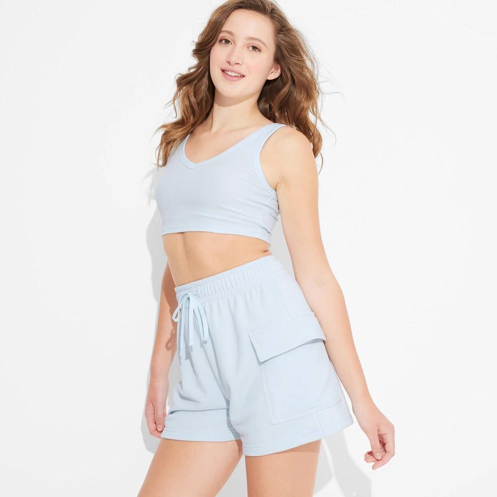 Women's Mid-Rise Cargo Sweat Shorts - Wild Fable™ Light Aqua Blue XS: Relaxed Fit, French Terry Product Image