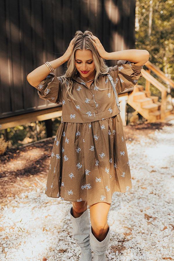 For The Love Of Bows Mini Dress in Mocha Product Image