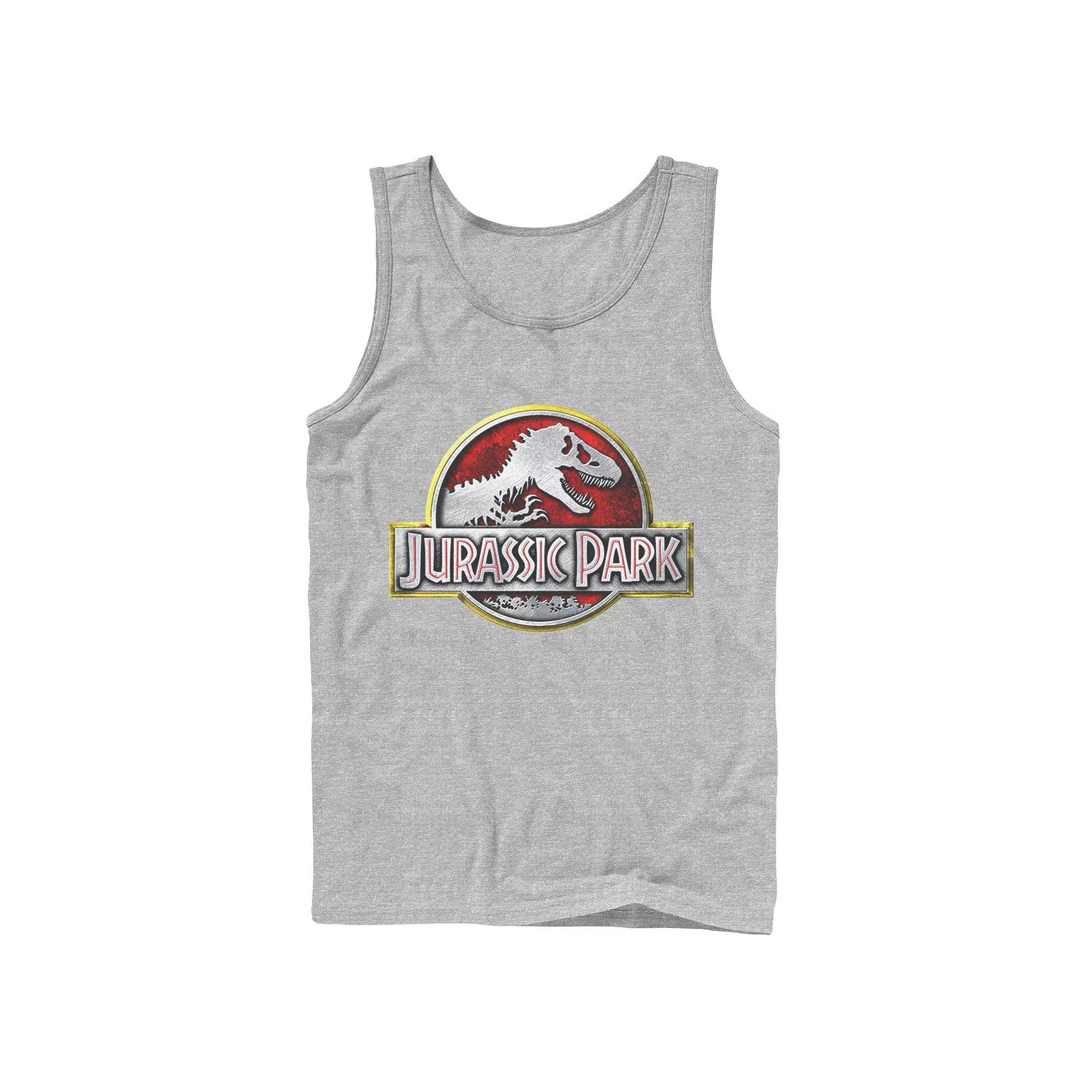Men's Jurassic Park Chrome Logo Tank Top, Size: Large, Athletic Grey Product Image