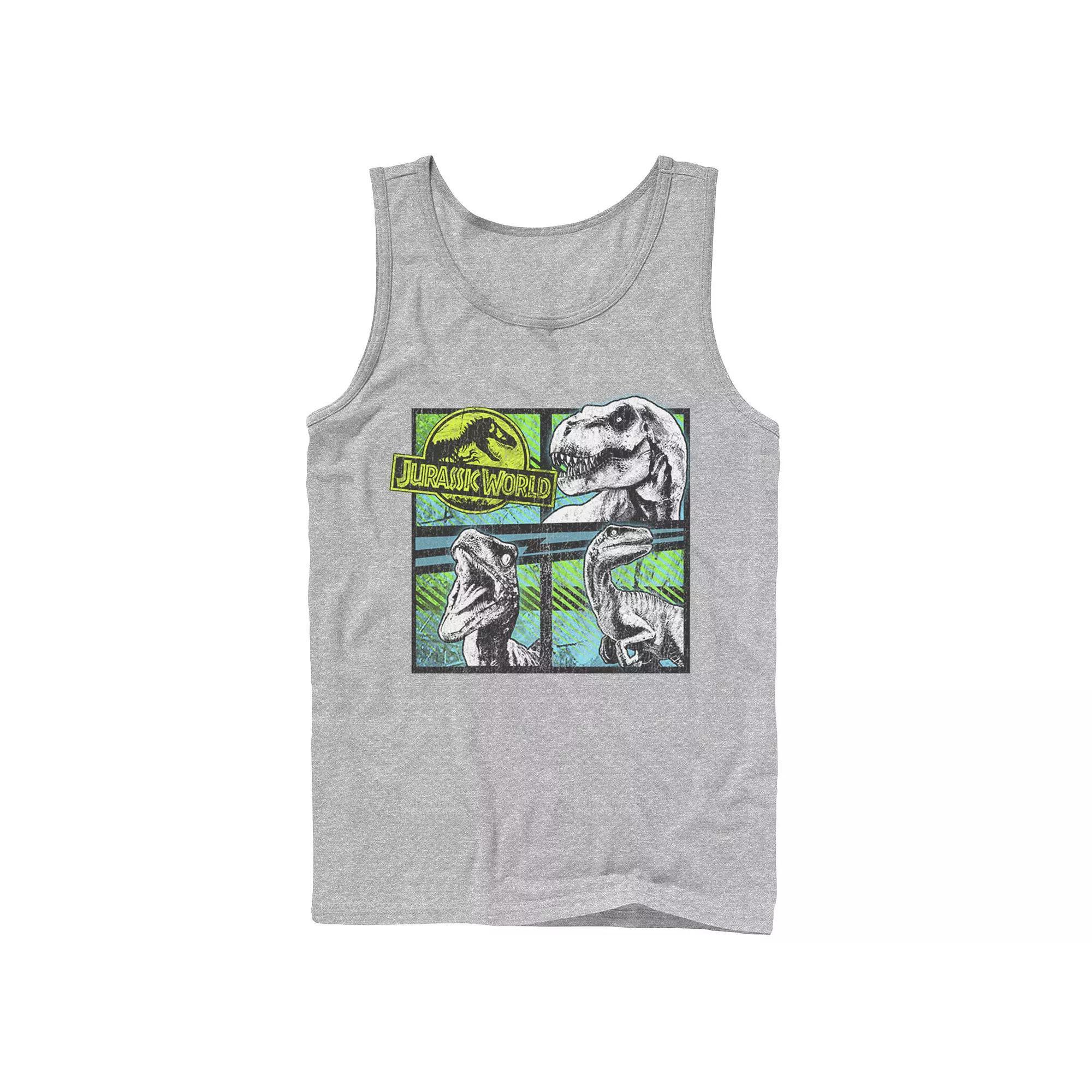 Men's Jurassic World Dinosaurs Group Of 3 Neon Graphic Tank Top, Size: Large, White Product Image