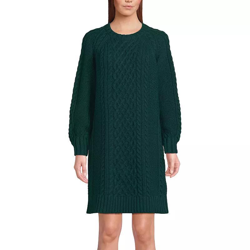 Women's Lands' End Cable Crew Neck Sweater Dress, Size: XS, French Pecan Grey Product Image
