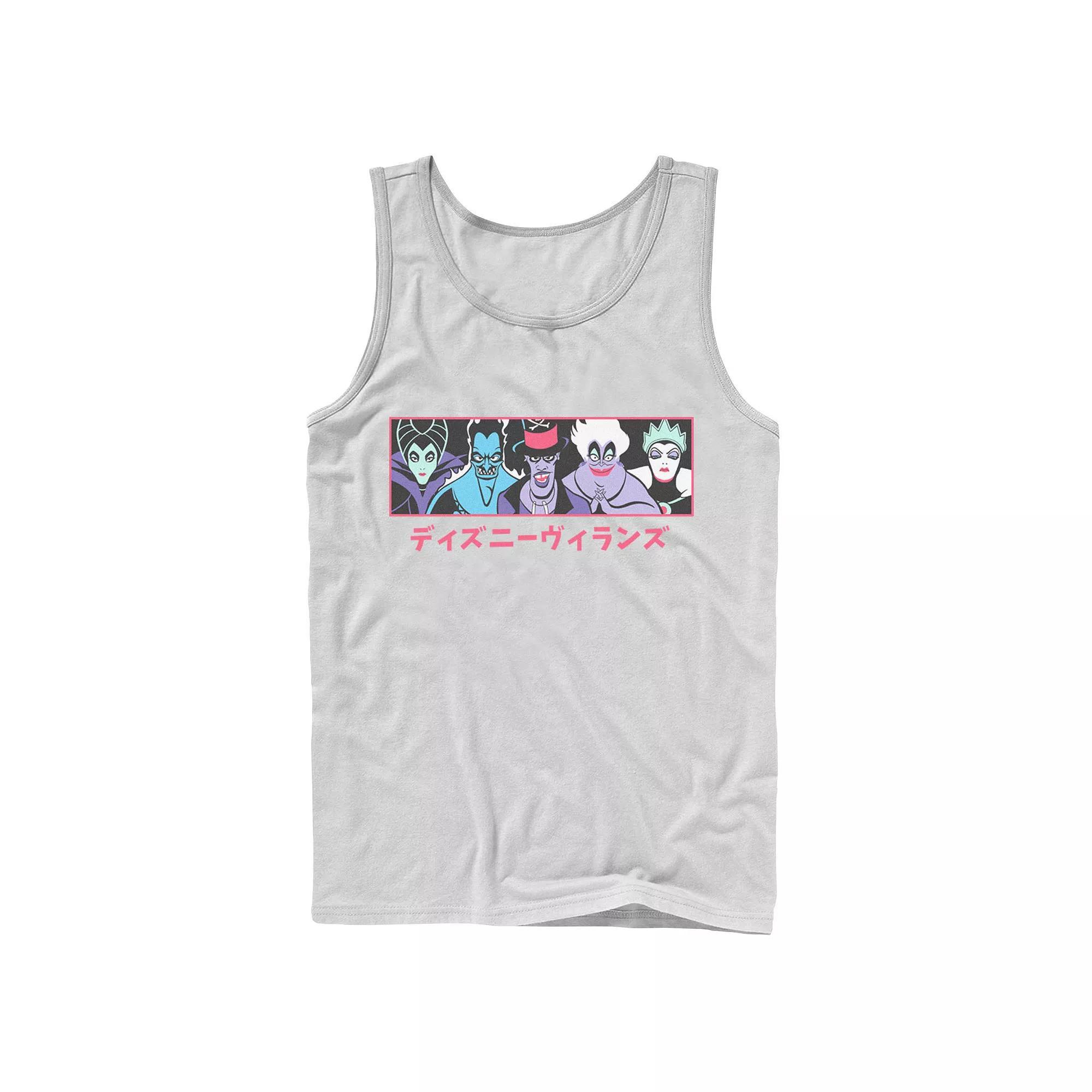 Men's Disney Villains Group Shot Kanji Panel Tank Top, Boy's, Size: Large, White Product Image