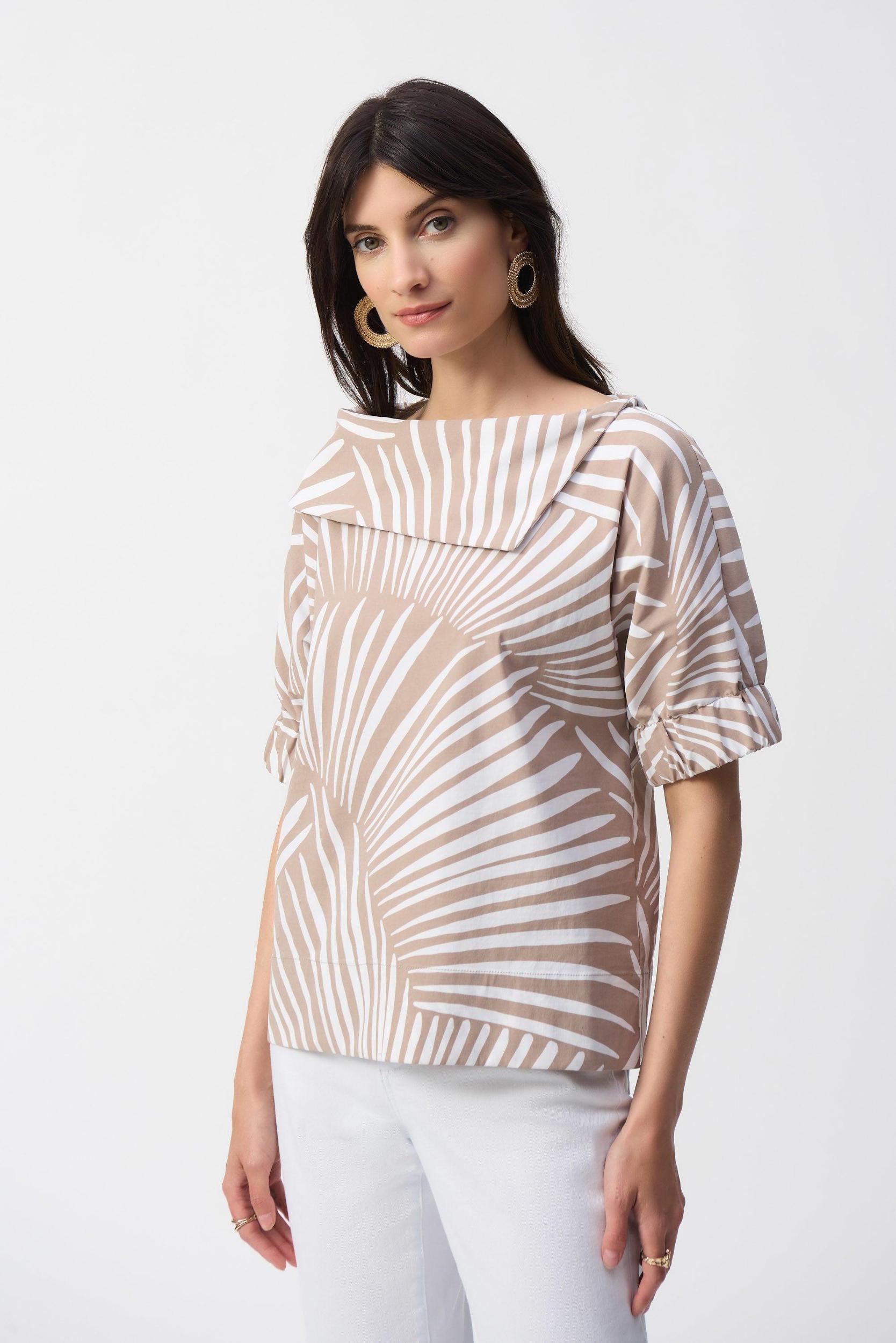 Stretch Poplin Tropical Print Boxy Top Product Image