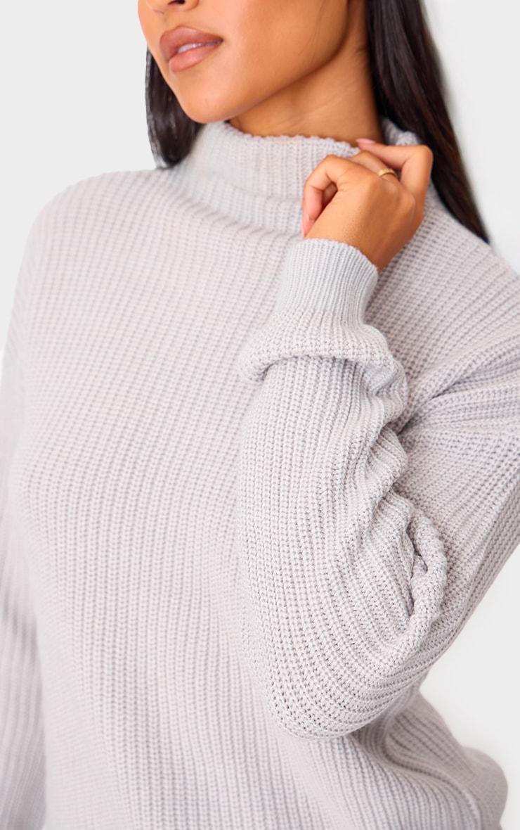 Tall Grey High Neck Knitted Sweater Product Image