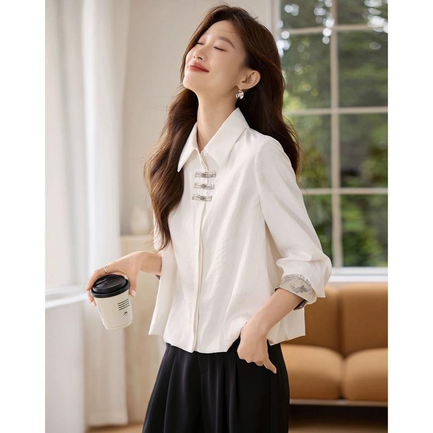 Long-Sleeve Plain Crop Shirt Product Image