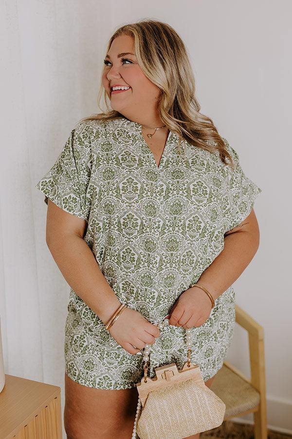 Mykonos Muse High Waist Linen-Blend Floral Shorts in Olive Curves Product Image