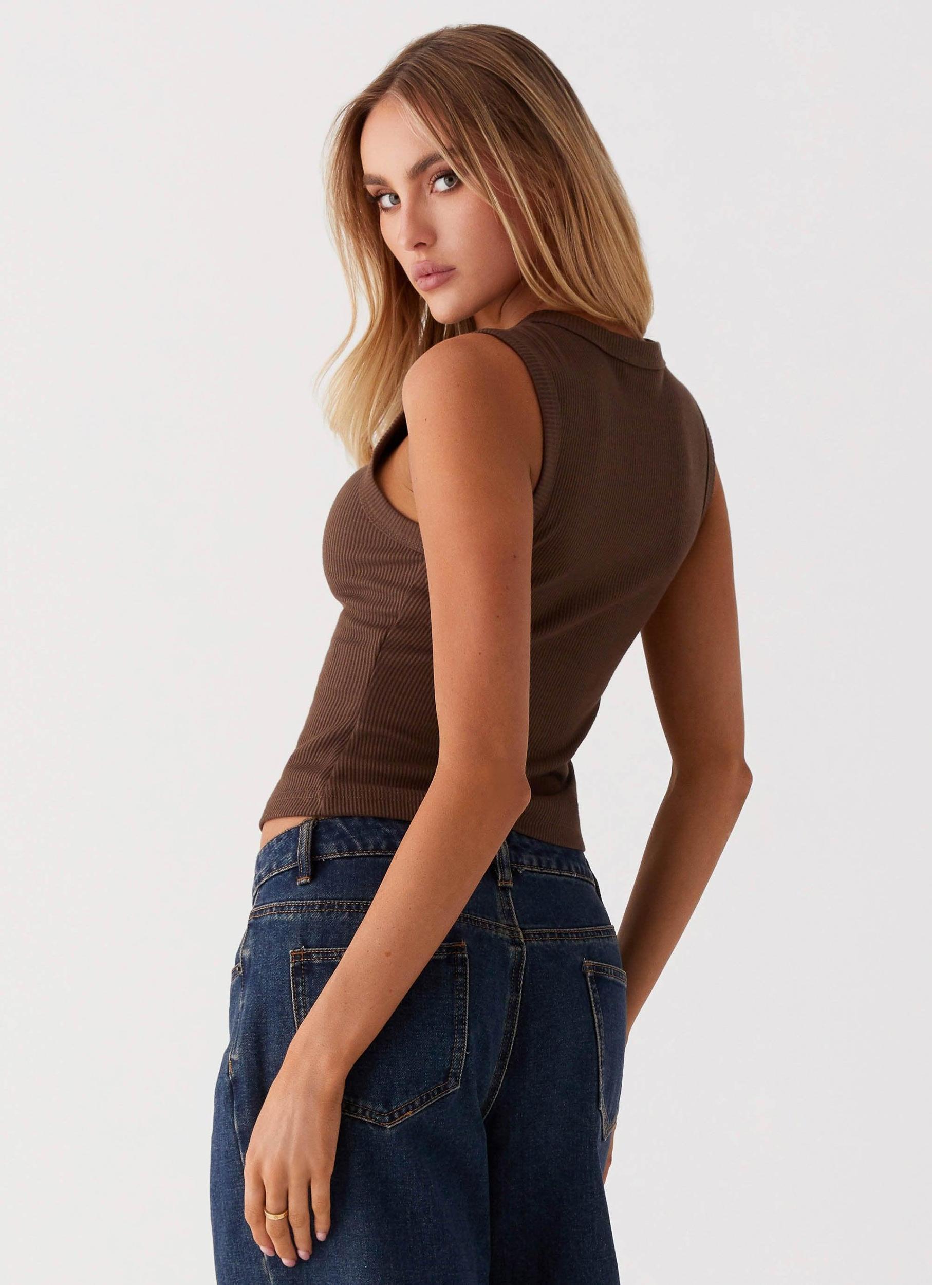 Blair Buttoned Knit Top - Chocolate Product Image